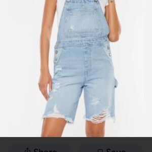 KanCan Light Blue Distressed Denim Short Overalls